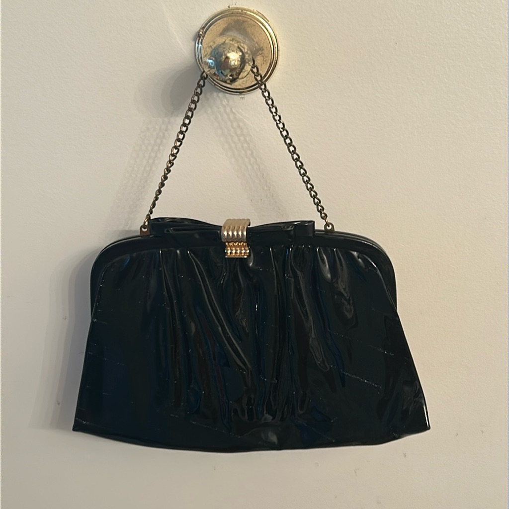 Vtg Black Patent Leather Mini Satchel Mid CenturyAndBrand PurseHandbag